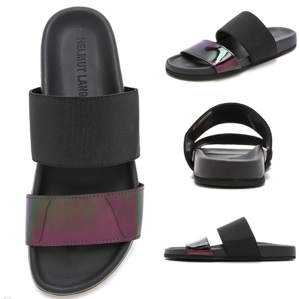 HELMUT LANG Amethyst Oil Slick beach slide sandals, sz 36.5 UK, 6 US